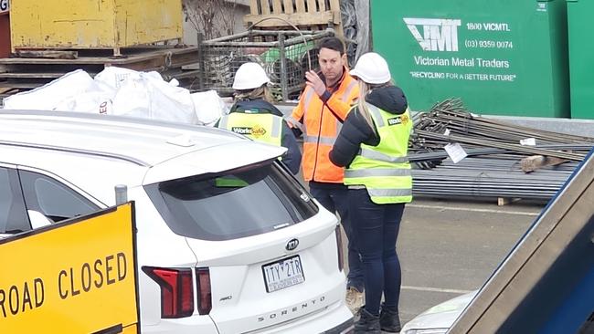 WorkSafe inspectors were observed talking to a worker at the sight on Friday afternoon. Picture: Jordan McCarthy