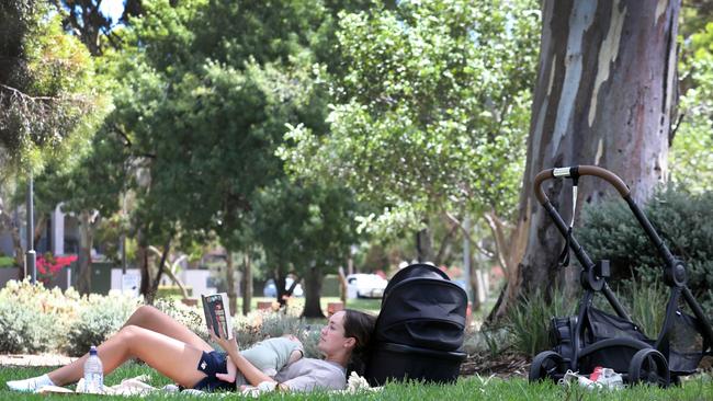 Jasmine Wilson of St. Claire found a nice cool spot in Victoria Park to read her book. Picture: NCA NewsWire/ Dean Martin