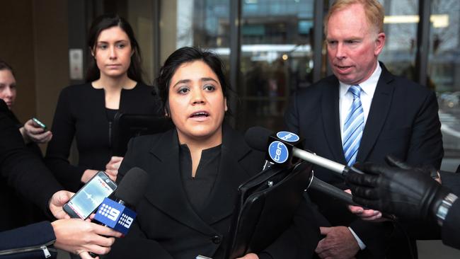 A lawyer for some of the victim’s families speaks outside court. AAP Image/Stefan Postles