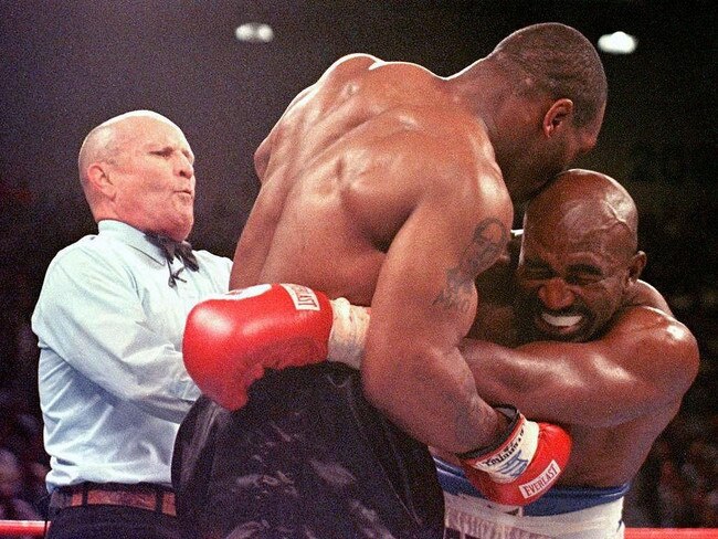 The moment evoked memories of Mike Tyson’s famous bite of Evander Holyfield.