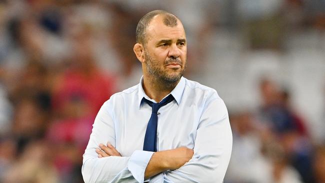 MARSEILLE, FRANCE - SEPTEMBER 09: Michael Cheika, Head Coach of Argentina, looks on prior to the Rugby World Cup France 2023 match between England and Argentina at Stade Velodrome on September 09, 2023 in Marseille, France. (Photo by Dan Mullan/Getty Images)