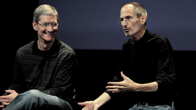 Cook with Steve Jobs at Apple HQ in California in 2010. Picture: Kimberly White/Corbis