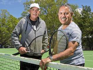 HELPING KIDS: Toowoomba tennis coach Paul Mooney (left) and Darling Downs Tennis Club committee member John Currie are organising a tennis day for under-privileged and disadvantaged kids. Picture: Nev Madsen