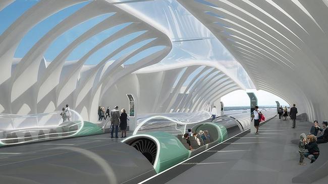 An artists impression of a Hyperloop station.