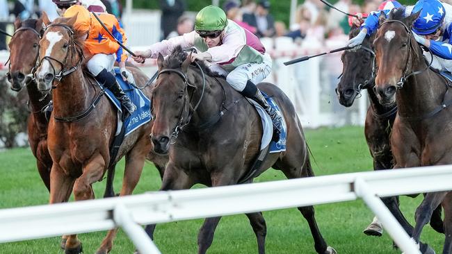 Mornington Glory defeated Golden Boom and Sans Doute (orange) in the Listed Carlyon Stakes. Picture: George Salpigtidis / Racing Photos