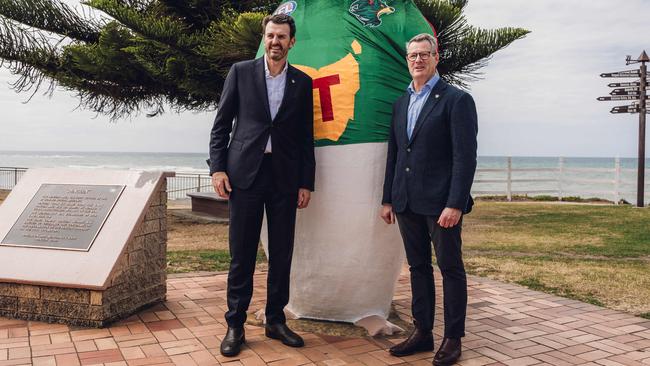 Brendon Gale with Grant O'Brien Chair Tasmania Football Club. Brendon Gale is welcomed as inaugural CEO of Tasmania Football Club in Penguin Tasmania. Picture: Tasmania Football Club