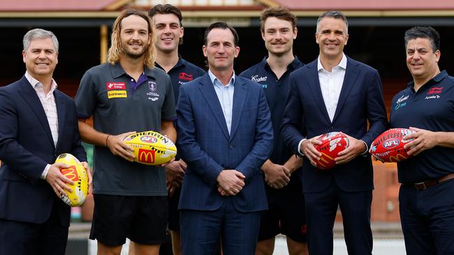 Andrew Dillon (centre) will take over as AFL chief executive from the end of the 2023 season in October. Picture: Dylan Burns / Getty Images