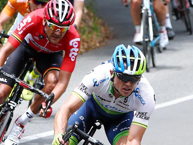 TOUR DOWN UNDER - STAGE 3 - Glenelg to Campbelltown. Simon Gerrans on the decent of the Corkscrew and on his way to win the stage and take the Ochre Jersey. Photo Sarah Reed