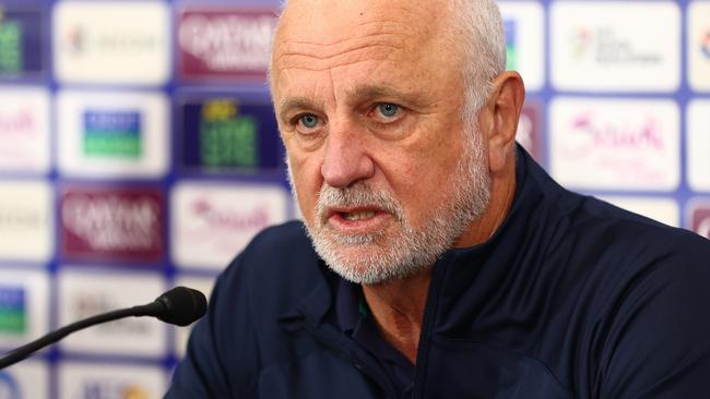 GOLD COAST, AUSTRALIA - SEPTEMBER 05: Australian Head Coach Graham Arnold speaks to the media after the round three 2026 FIFA World Cup AFC Asian Qualifier match between Australia Socceroos and Bahrain at Robina Stadium on September 05, 2024 in Gold Coast, Australia. (Photo by Chris Hyde/Getty Images)