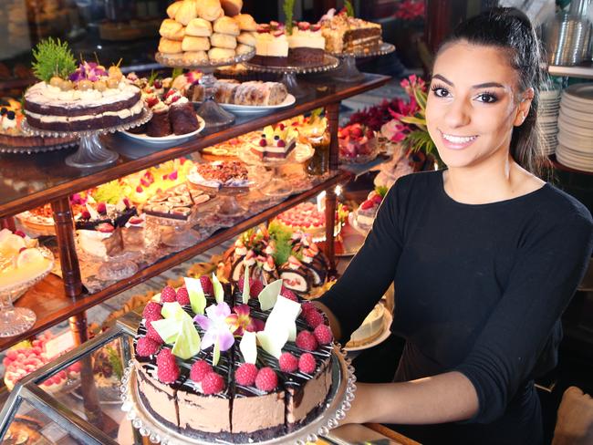 Victoria Koutoumanos with cakes at the Hopetoun Tea Rooms. Picture: David Crosling