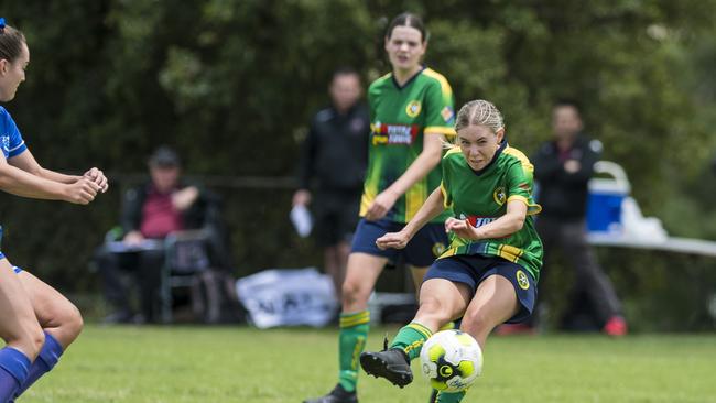 Highfields player Anika Spiller against Rockville in Toowoomba Football League Premier Ladies preliminary final at West Wanderers, Sunday, November 8, 2020. Picture: Kevin Farmer