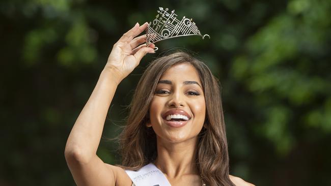 Miss Universe Australia Maria Thattil with her Miss Universe Australia crown. Maria did not receive her crown when she won the title on Wednesday. .Picture:Rob Leeson.