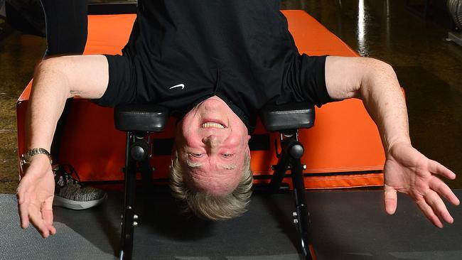 Peter Hitchener working out at the Burn Lab in South Yarra with Donna Aston. Picture: Nicki Connolly