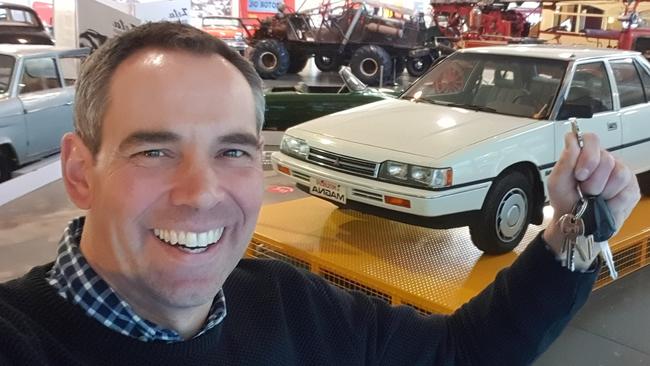 Brenton Ragless' first car, a white, second-hand 1989 TN Mitsubishi Magna GLX, is now on display at the National Motor Museum at Birdwood. Picture: supplied