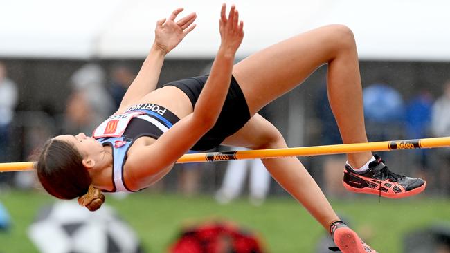 Izobelle Louison-Roe of Port Hacking in action at the NSW Little Athletics State Championships.