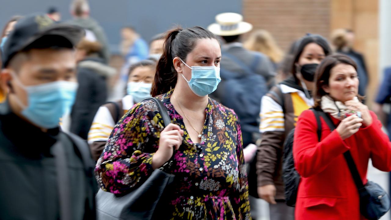 Commuters at Central Station clad with COVID-19 masks as Sydneysiders become increasingly wary due to newly confirmed cases of coronavirus across the city. Picture: NCA NewsWire / Nicholas Eagar