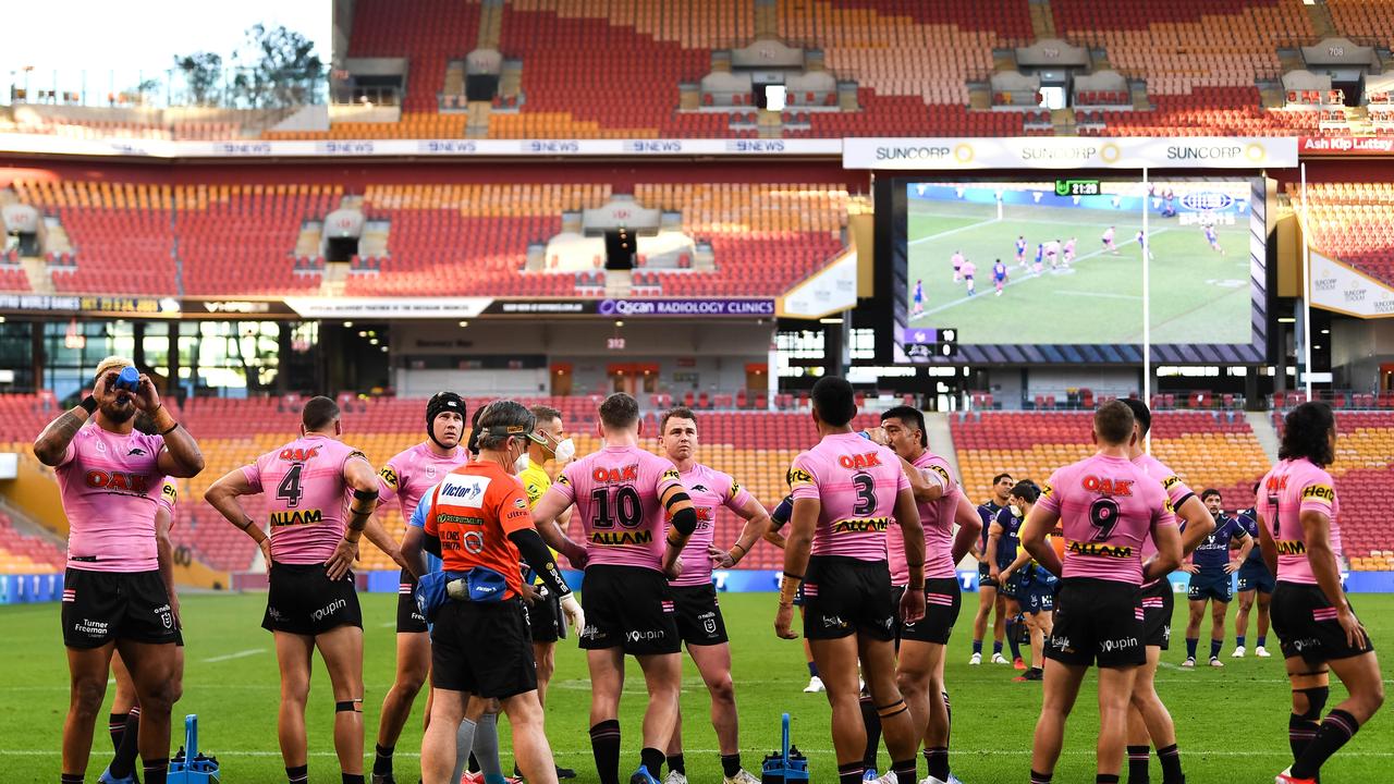 Penrith Panthers and Melbourne Storm players at Suncorp Stadium.