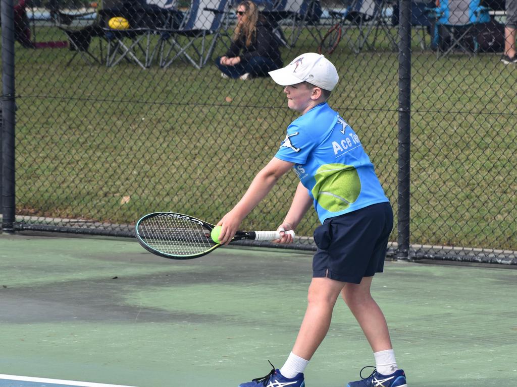 Players on court at the JDS Central Region tournament at the Rockhampton Regional Tennis Centre on July 14, 2024.