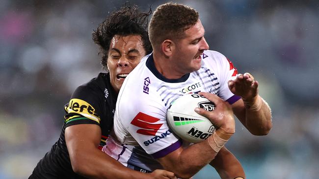 Jarome Luai tackles Brenko Lee during the grand final. Both players have been called up for Origin duty Picture: Getty Images