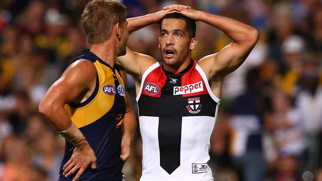 It’s been a while since the Saints have won a free kick count against West Coast. Picture: Getty Images