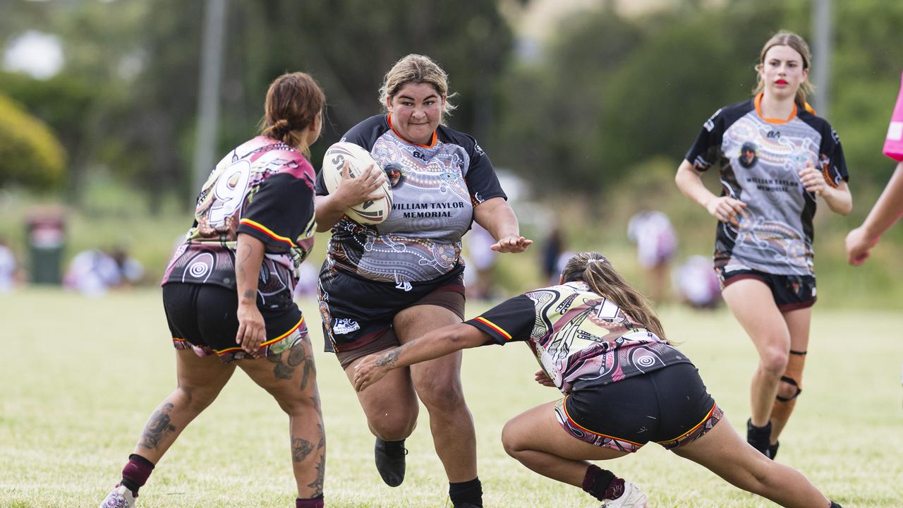 Kiara Taylor in action for the William Taylor Memorial team against Toowoomba Warriors in the Warriors Reconciliation Carnival. Picture: Kevin Farmer
