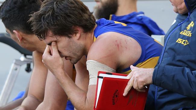 Andrew Gaff on the bench after the incident. Picture: Getty