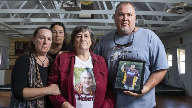 Robert Tremble’s siblings Nikki, Kerry and Lance support their mum Robyn at the meeting. Picture: Picture Lachie Millard