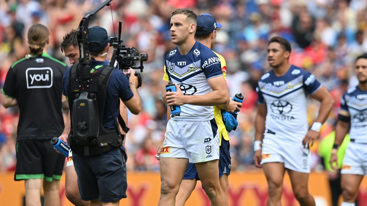 Cowboys rookie sensation Zac Laybutt announced himself onto the NRL stage with an emphatic two-try showing against the Dolphins. Photo by SCOTT DAVIS