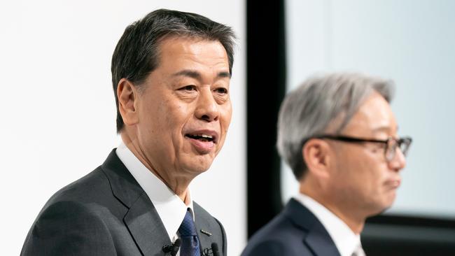 Nissan Motor CEO Makoto Uchida and Honda Motor CEO Toshihiro Mibe, right, visited regulators ahead of their press conference. Picture: Tomohiro Ohsumi/Getty Images