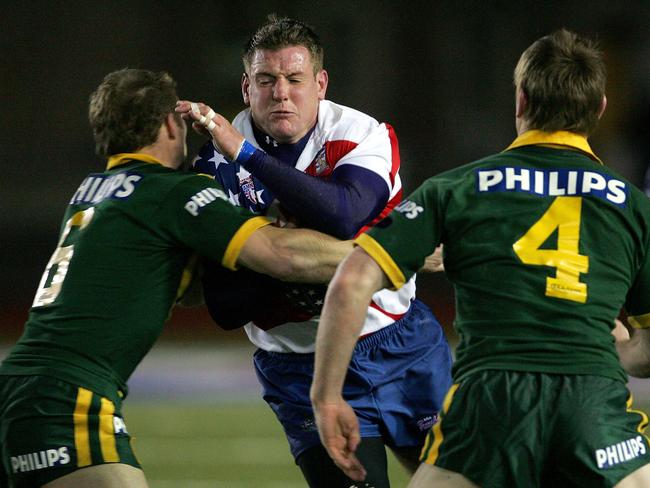 Brandon Costin (ball) playing for the US Tomahawks. Picture: AFP/Getty.