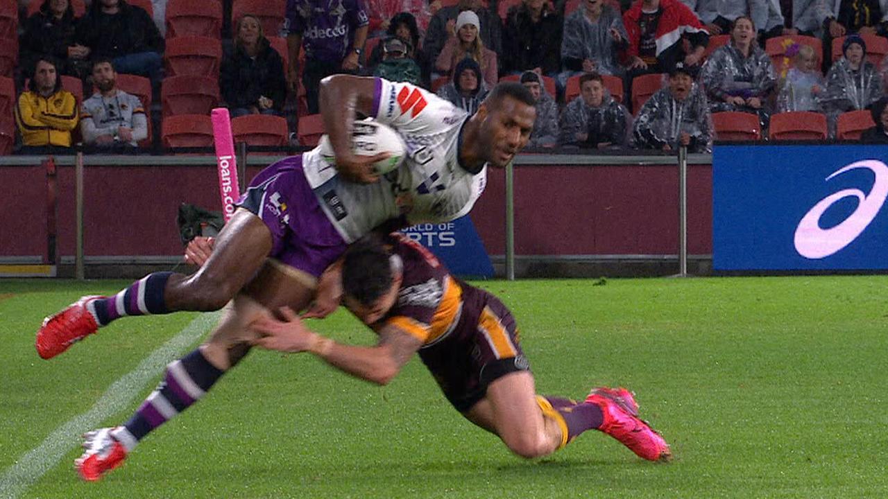 Darius Boyd takes Suliasi Vunivalu into touch.