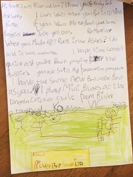 River’s letter to Steve Smith. (Pic: supplied)