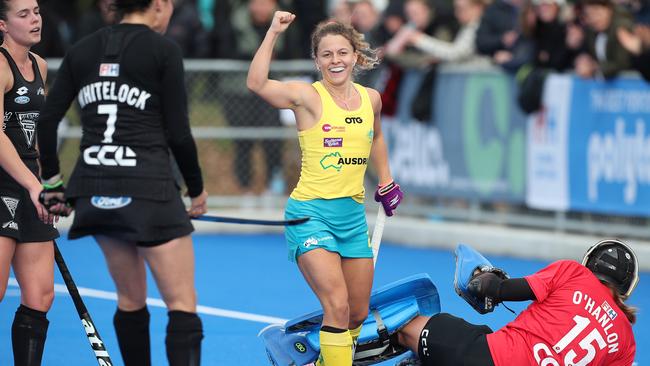 Rosie Malone celebrates scoring the equaliser against New Zealand. Picture: Getty Images