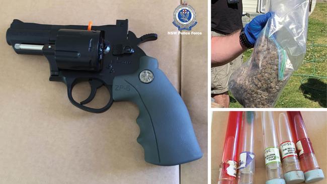 A gun, drugs and other items seized from the home. Pictures: NSW Police