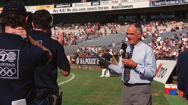 Neil Kerley boundary riding for Channel 7 during an Adelaide vs Richmond AFL game at Football Park. Picture: File