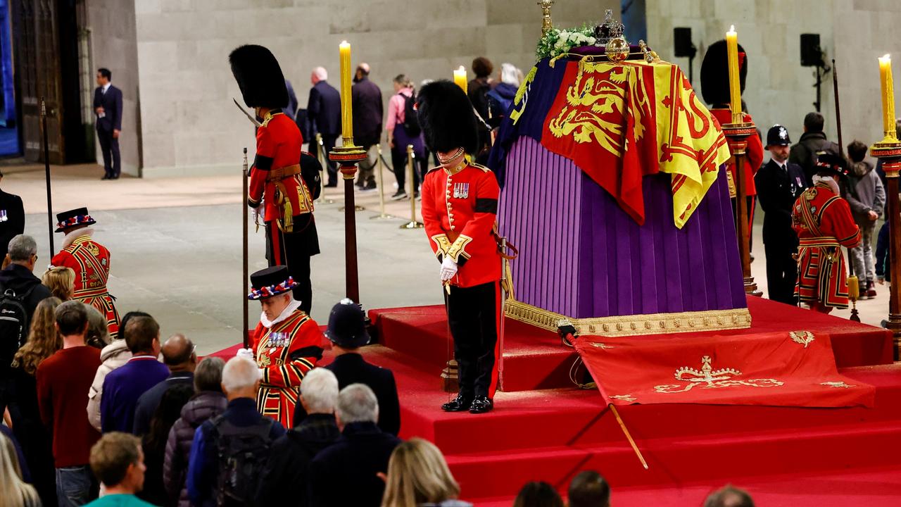 Members of the public pay their respects to the Queen during her lying-in-state at Westminster Hall. Picture: Sarah Meyssonnier/WPA Pool/Getty Images