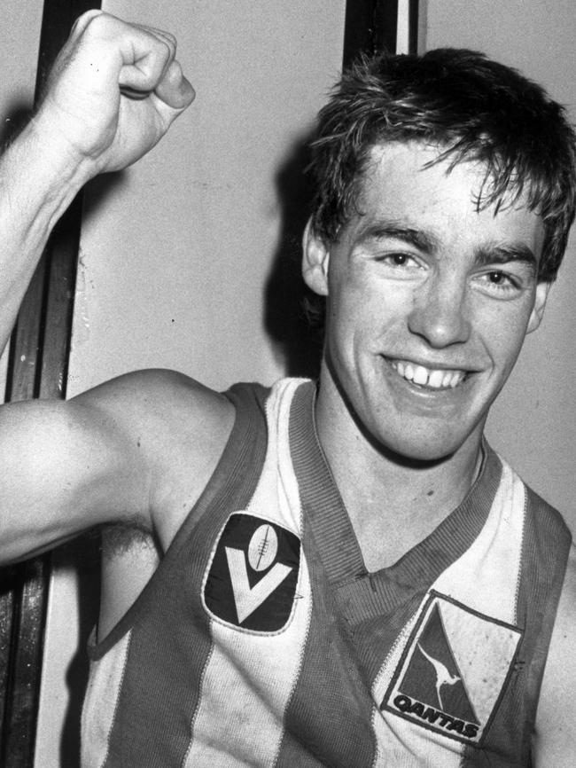 North Melbourne’s Alastair Clarkson after kicking the winning goal against Melbourne — in his first game. We reckon this bloke will one day make a pretty good senior coach.