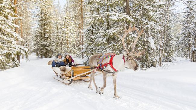 Reindeer sleigh ride Santa Claus Village, Rovaniemi, Lapland. Picture: Visit Rovaniemi