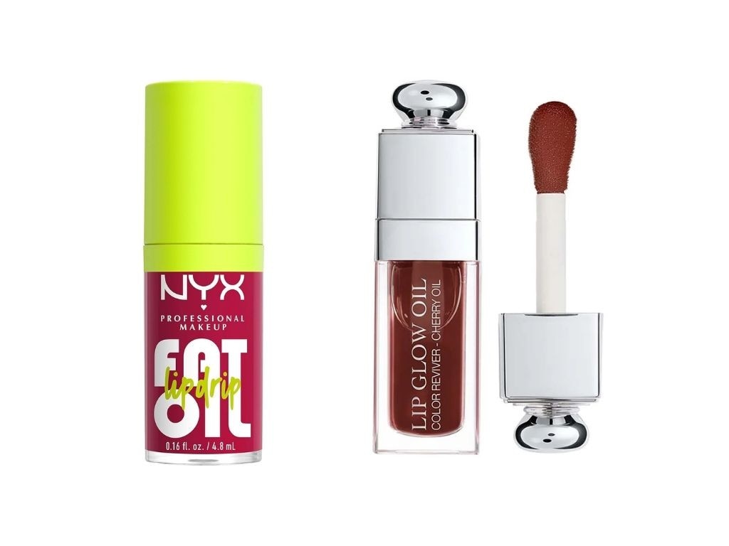 The NYX Professional Makeup Fat Oil Lip Drip versus the Dior Lip Glow Oil.