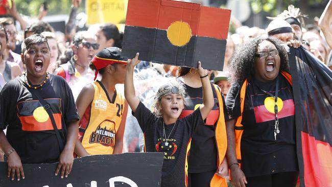 Invasion Day rally in Melbourne CBD. Picture: David Caird