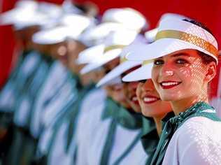 Grid girls pose on the track before the start of the Australian Formula One Grand Prix at the Albert Park circuit in Melbourne, Australia, on March 20, 2016. EPA/DIEGO AZUBEL. Picture: DIEGO AZUBEL