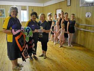 Christine Beling, Edrine Keegan and Aileen Knowles with ballerinas from the Edrine Keegan school of ballet. Picture: Jorja McDonnell