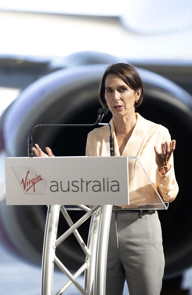 Virgin CEO Jayne Hrdlicka visits the Virgin Brisbane terminal to announce several domestic growth opportunities in response to strengthening leisure and business travel demand. NCA NewsWire / Sarah Marshall