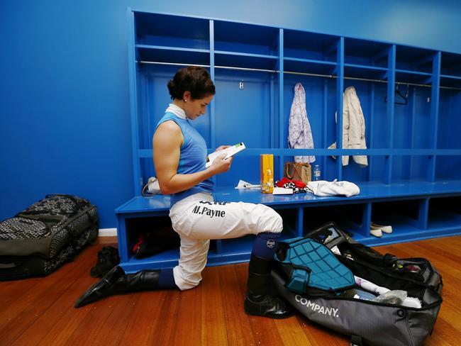 Michelle Payne reads the form prior to the Kyneton Cup yesterday. Picture: Colleen Petch