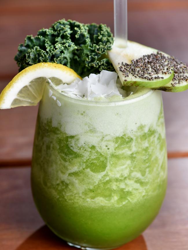 A green bluice from Serotonin Eatery includes kale, lemon, apple, banana and mint. Picture: Jay Town