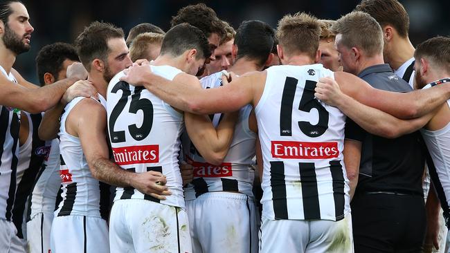 Nathan Buckley with his players. Picture: Getty Images