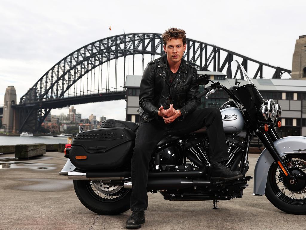 Austin Butler posed for a photo call at Walsh Bay, where he was in town to promote his latest film, The Bikeriders. The actor, known for his transformative role in Elvis, joined the Australian press ahead of the film’s release, offering a glimpse into his new role in this gritty motorcycle drama. Picture: Getty