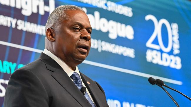 US Secretary of Defence Lloyd Austin speaks during the 20th Shangri-La Dialogue summit in Singapore. Picture: AFP