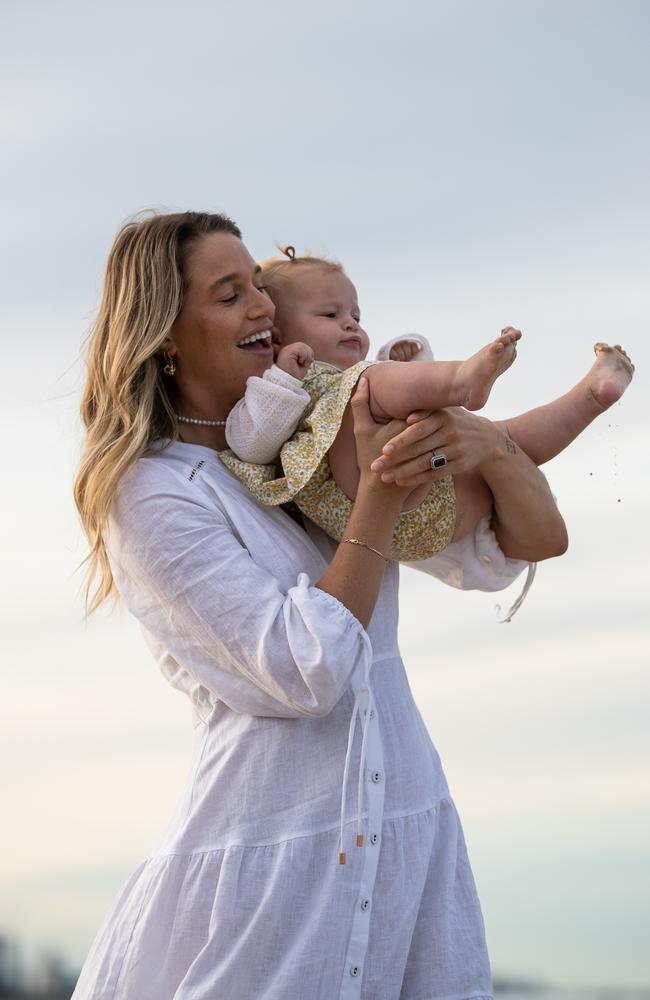 Ellidy Pullin’s world champion snowboarder Alex Chumpy drowned in 2020 in a tragic accident. She is learning to find joy again with their daughter, Minnie. Picture: David Kelly