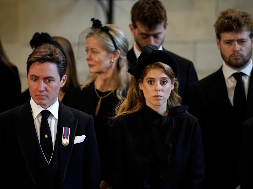 Edoardo Mapelli Mozzi and Princess Beatrice pay their respects in The Palace of Westminsterter. Picture: Getty Images.